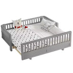 Lit plateforme double/double XL avec garde-corps, Cadre de lit plateforme en bois pour enfants, Peut être converti en lit plateforme double.
