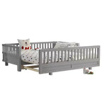 Lit plateforme double/double XL avec garde-corps, Cadre de lit plateforme en bois pour enfants, Peut être converti en lit plateforme double.