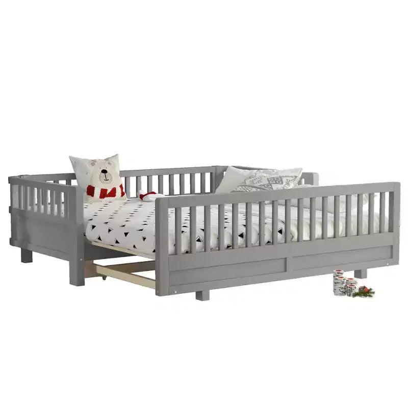 Lit plateforme double/double XL avec garde-corps, Cadre de lit plateforme en bois pour enfants, Peut être converti en lit plateforme double.