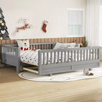 Lit plateforme double/double XL avec garde-corps, Cadre de lit plateforme en bois pour enfants, Peut être converti en lit plateforme double.