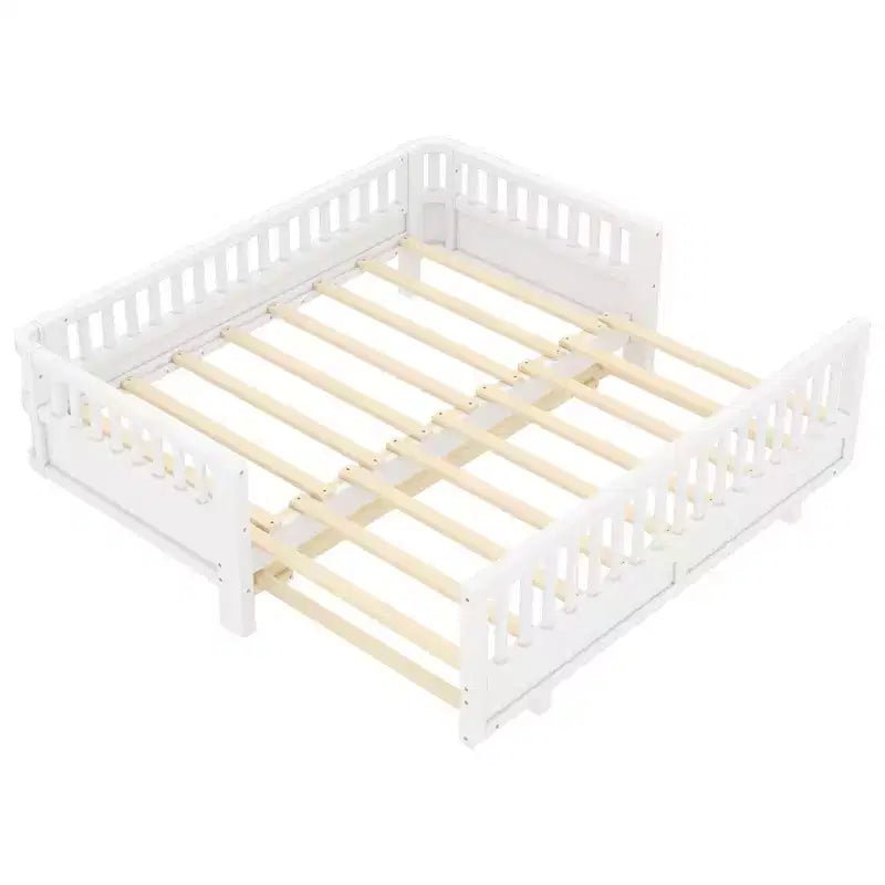 Lit plateforme double/double XL avec garde-corps, Cadre de lit plateforme en bois pour enfants, Peut être converti en lit plateforme double.