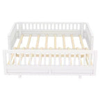 Lit plateforme double/double XL avec garde-corps, Cadre de lit plateforme en bois pour enfants, Peut être converti en lit plateforme double.