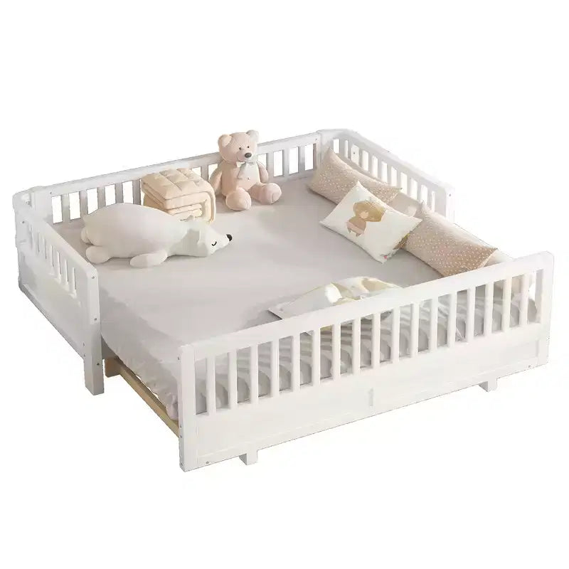 Lit plateforme double/double XL avec garde-corps, Cadre de lit plateforme en bois pour enfants, Peut être converti en lit plateforme double.