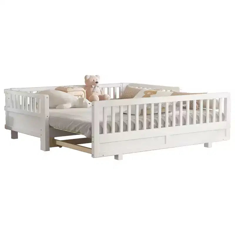 Lit plateforme double/double XL avec garde-corps, Cadre de lit plateforme en bois pour enfants, Peut être converti en lit plateforme double.