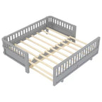 Lit plateforme double/double XL avec garde-corps, Cadre de lit plateforme en bois pour enfants, Peut être converti en lit plateforme double.