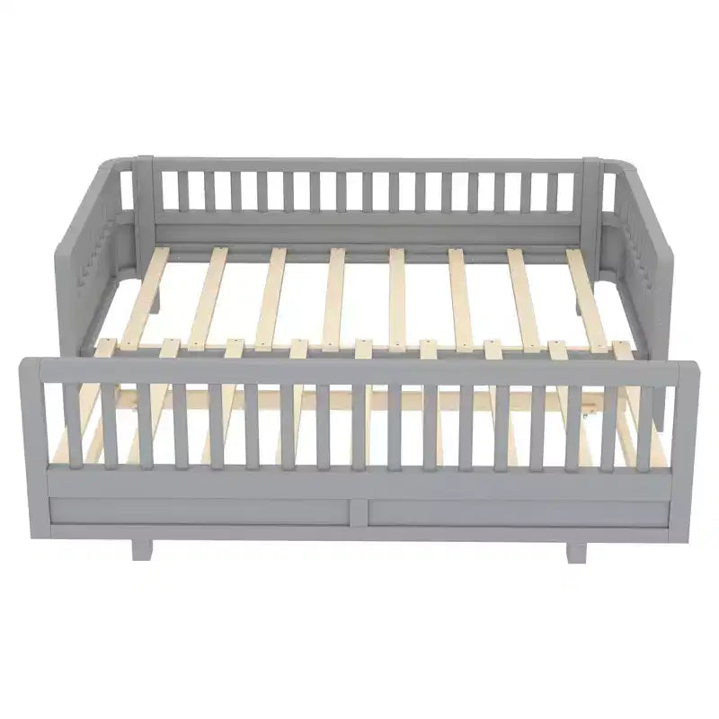 Lit plateforme double/double XL avec garde-corps, Cadre de lit plateforme en bois pour enfants, Peut être converti en lit plateforme double.