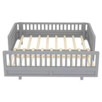 Lit plateforme double/double XL avec garde-corps, Cadre de lit plateforme en bois pour enfants, Peut être converti en lit plateforme double.