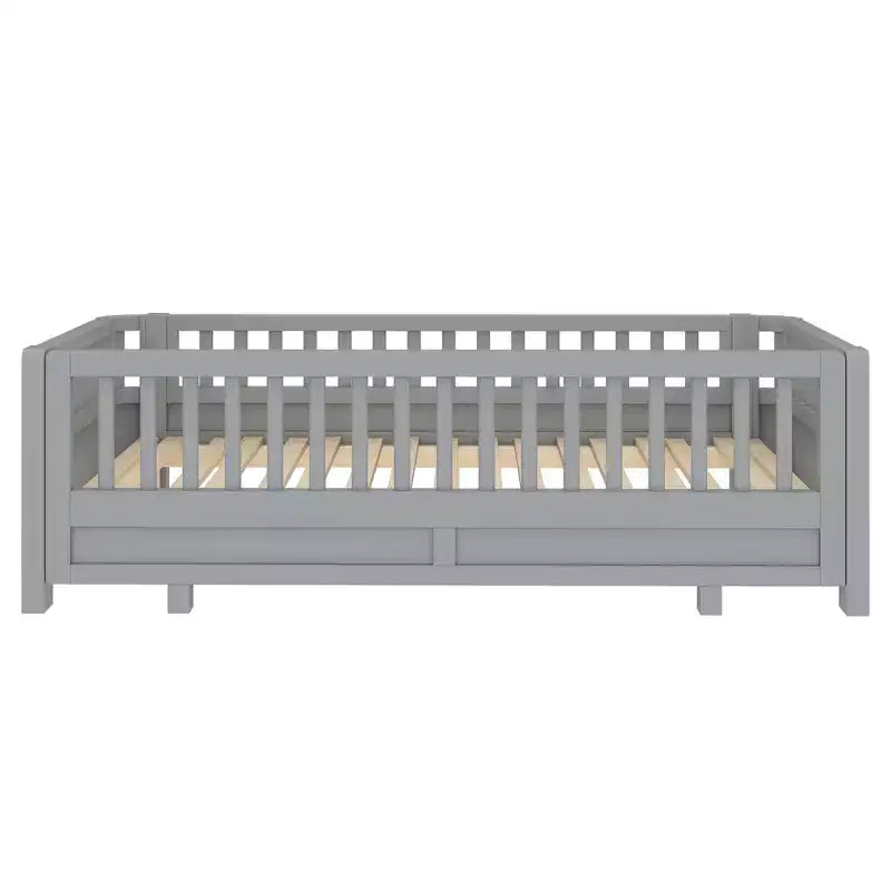 Lit plateforme double/double XL avec garde-corps, Cadre de lit plateforme en bois pour enfants, Peut être converti en lit plateforme double.