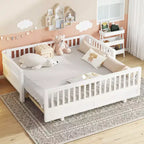 Lit plateforme double/double XL avec garde-corps, Cadre de lit plateforme en bois pour enfants, Peut être converti en lit plateforme double.