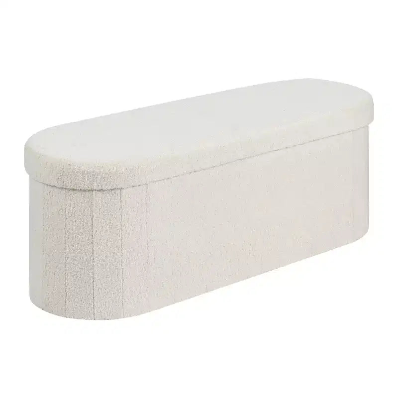 VEVOR Oval Storage Ottoman Bench, Foldable Teddy Fleece End of Bed Bench, Folding Upholstered Bed Ottoman Chest with Large Storage Space, Beige