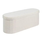 VEVOR Oval Storage Ottoman Bench, Foldable Teddy Fleece End of Bed Bench, Folding Upholstered Bed Ottoman Chest with Large Storage Space, Beige