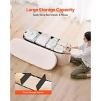 VEVOR Banc de rangement ovale ottoman, banc de bout de lit pliable en polaire Teddy, coffre ottoman de lit pliant rembourré avec grand espace de rangement, beige