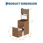 Coiffeuse compacte 3 en 1 en noyer avec miroir LED, tabouret de rangement dissimulé, portes et tiroirs en acrylique, coiffeuse étroite pour petits espaces