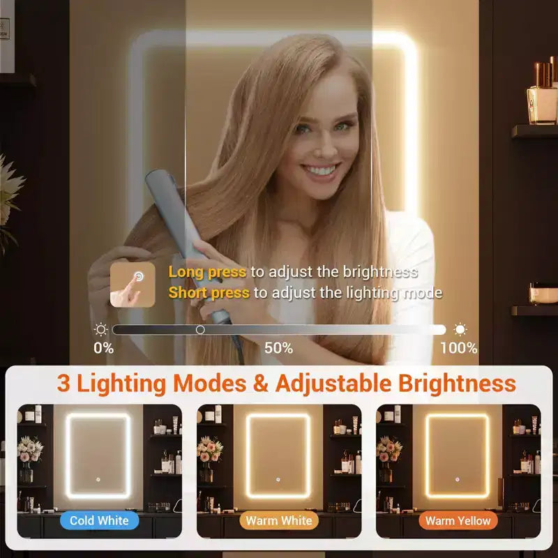 Coiffeuse de maquillage avec miroir lumineux et chaise, 7 tiroirs, prise de courant intégrée et support pour sèche-cheveux, ensemble de table de toilette moderne pour chambre à coucher