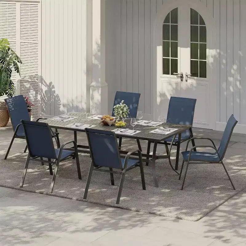 Chaises de salle à manger empilables à dossier haut pour patio, cadre en métal durable, résistant aux intempéries, pour jardin, terrasse, cour arrière