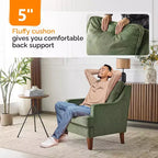 VINGLI Fauteuils d'appoint du milieu du siècle, fauteuil vert rembourré, chaise de lecture confortable, meubles de salon et chambre à dossier haut pour appartement