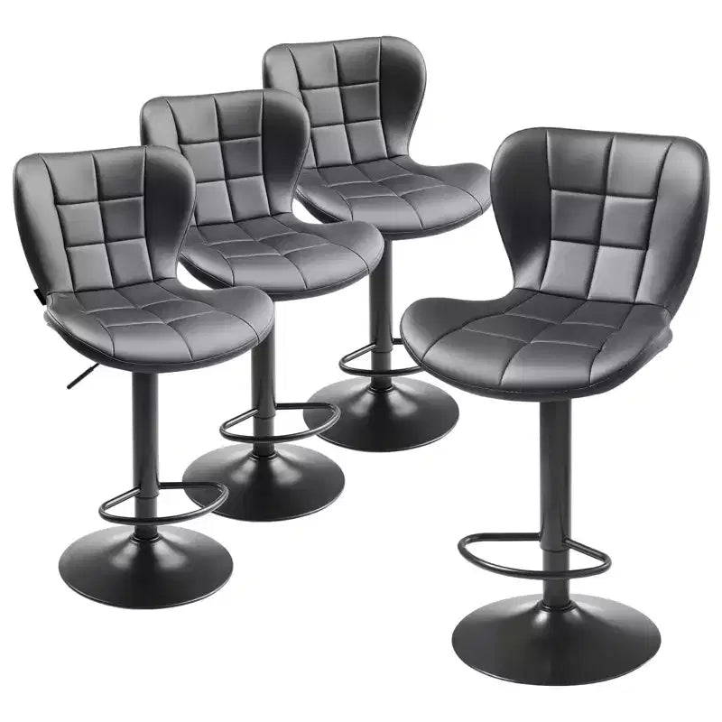 VEVOR Bar Stool Set of 4, Modern PU Leather Counter Height Stools, Swivel Kitchen Barstool with Back and Footrest, Height Adjustable Armless, Black