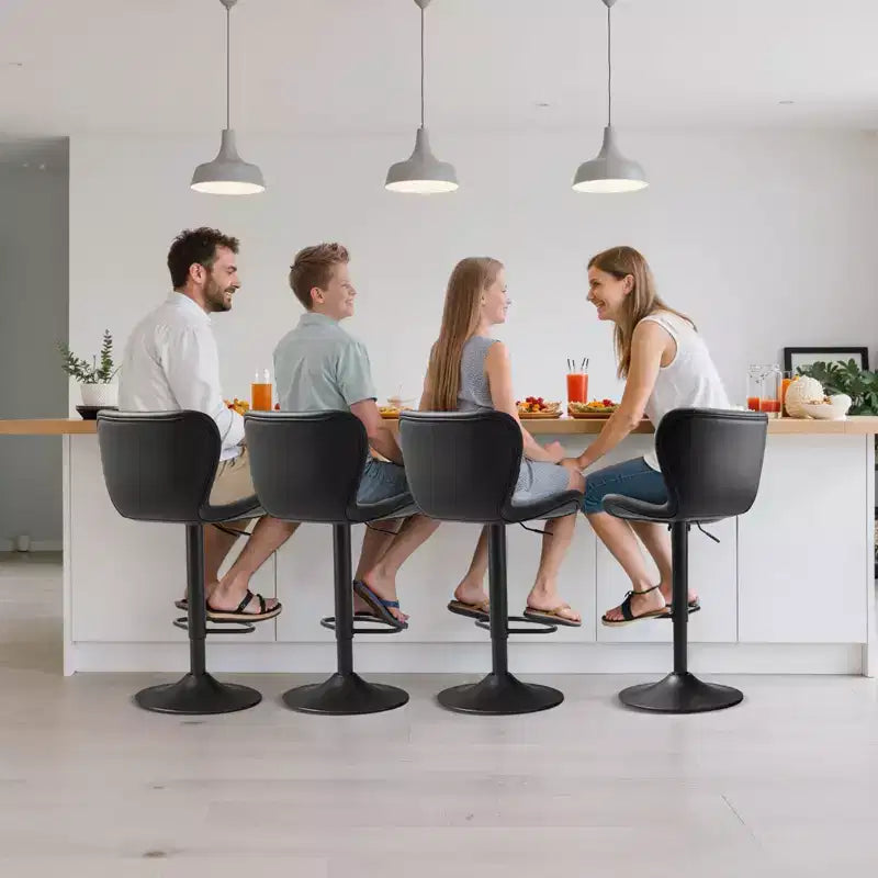 VEVOR Lot de 4 tabourets de bar, tabourets de comptoir modernes en cuir PU, tabourets de cuisine pivotants avec dossier et repose-pieds, hauteur réglable sans accoudoirs, noir