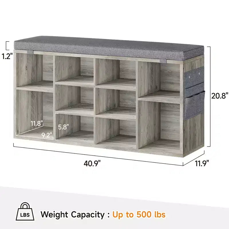 Banc à chaussures d'entrée multifonctionnel avec rangement et siège rembourré - Étagère réglable à 3 niveaux, 10 compartiments - Convient pour l'entrée, la chambre, le salon