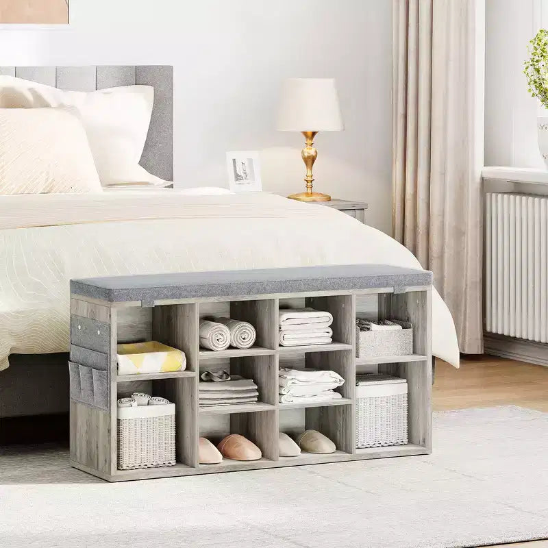Banc à chaussures d'entrée multifonctionnel avec rangement et siège rembourré - Étagère réglable à 3 niveaux, 10 compartiments - Convient pour l'entrée, la chambre, le salon