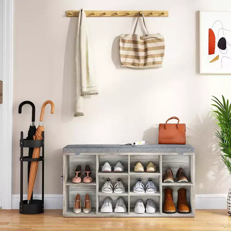 Banc à chaussures d'entrée multifonctionnel avec rangement et siège rembourré - Étagère réglable à 3 niveaux, 10 compartiments - Convient pour l'entrée, la chambre, le salon