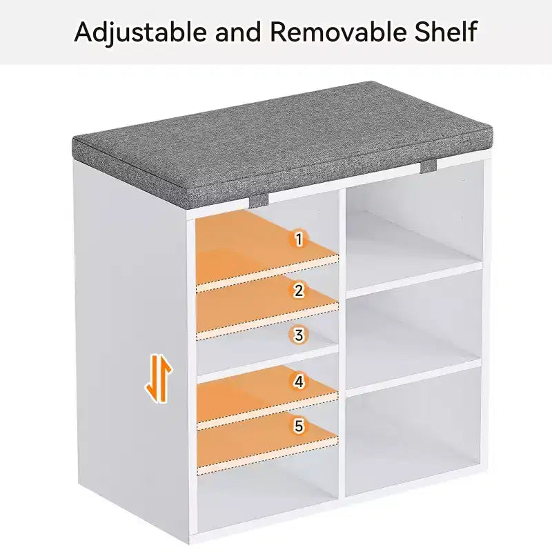 Banc à chaussures d'entrée multifonctionnel avec rangement et siège rembourré - Étagère réglable à 3 niveaux, 10 compartiments - Convient pour l'entrée, la chambre, le salon