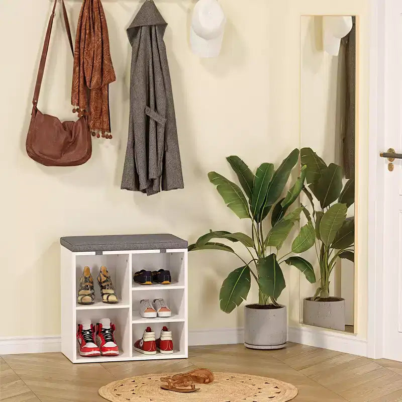 Banc à chaussures d'entrée multifonctionnel avec rangement et siège rembourré - Étagère réglable à 3 niveaux, 10 compartiments - Convient pour l'entrée, la chambre, le salon