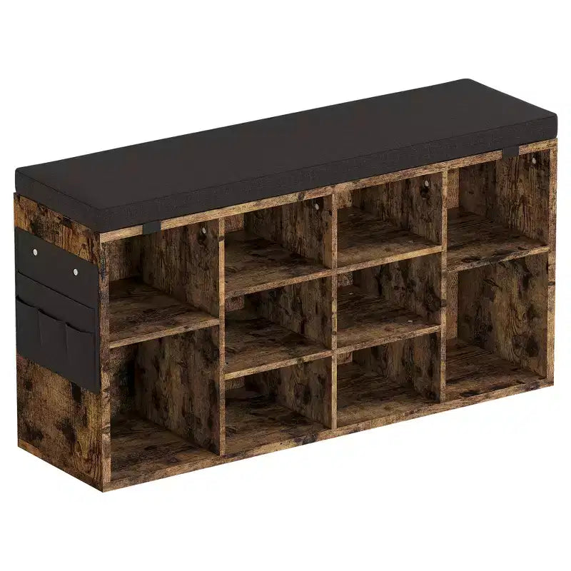 Multi-Functional Entryway Shoe Bench with Storage & Cushioned Seat - 3-Tier Adjustable Rack, 10 Cubbies - Fits Entryway, Bedroom, Living Room