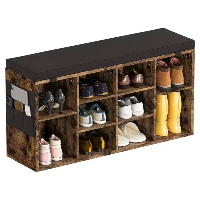 Banc à chaussures d'entrée multifonctionnel avec rangement et siège rembourré - Étagère réglable à 3 niveaux, 10 compartiments - Convient pour l'entrée, la chambre, le salon