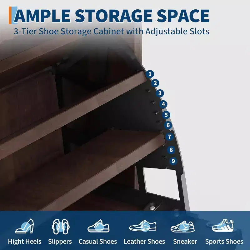 Meuble à chaussures encastrable moderne, adapté aux entrées, étagère à chaussures étroite de 122 cm de haut avec tiroirs de rangement, 2 tiroirs basculants et étagères réglables.