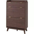Modern recessed shoe cabinet, suitable for entryways, 48-inch tall narrow shoe rack with storage drawers, 2 flip-top drawers and adjustable shelves.