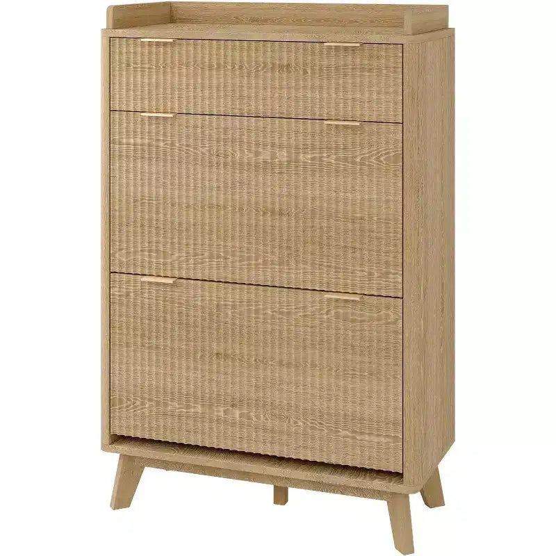 Meuble à chaussures encastrable moderne, adapté aux entrées, étagère à chaussures étroite de 122 cm de haut avec tiroirs de rangement, 2 tiroirs basculants et étagères réglables.
