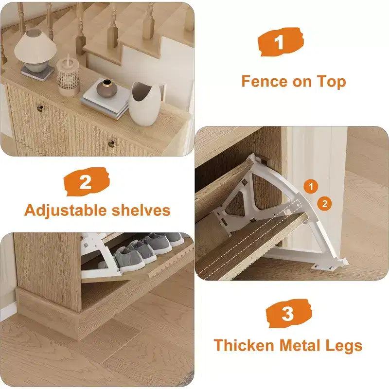 Meuble à chaussures avec 2 tiroirs pivotants - Meuble de rangement d'entrée étroit cannelé - Étagères réglables et amovibles - Organisateur de chaussures moderne autoportant