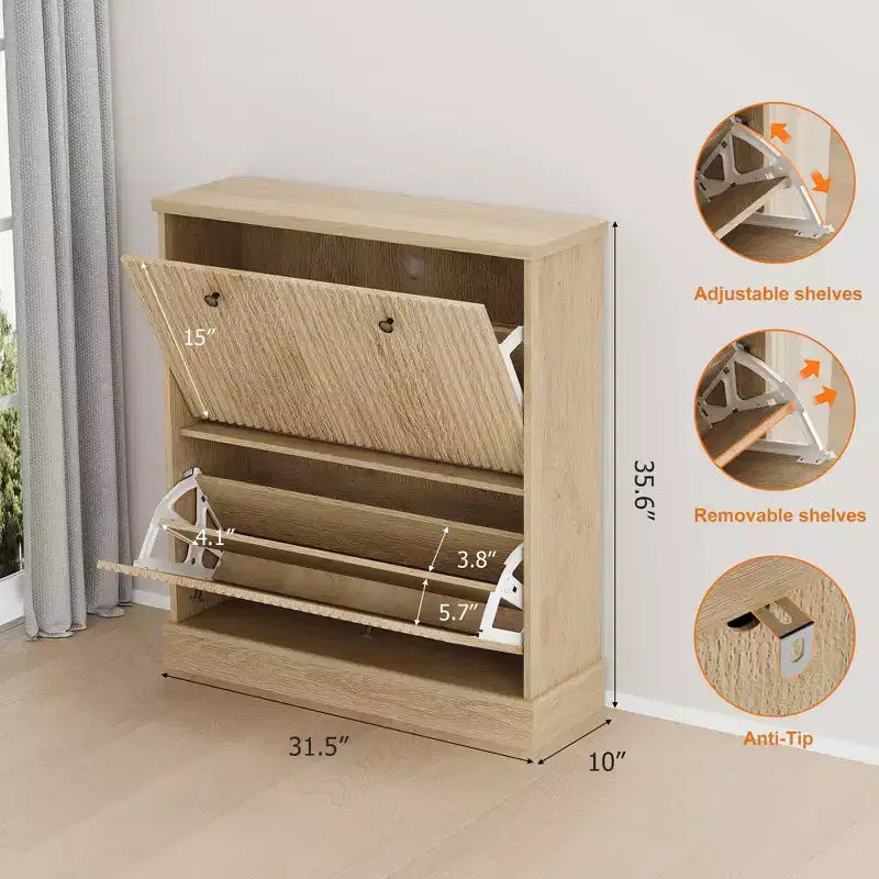 Meuble à chaussures avec 2 tiroirs pivotants - Meuble de rangement d'entrée étroit cannelé - Étagères réglables et amovibles - Organisateur de chaussures moderne autoportant
