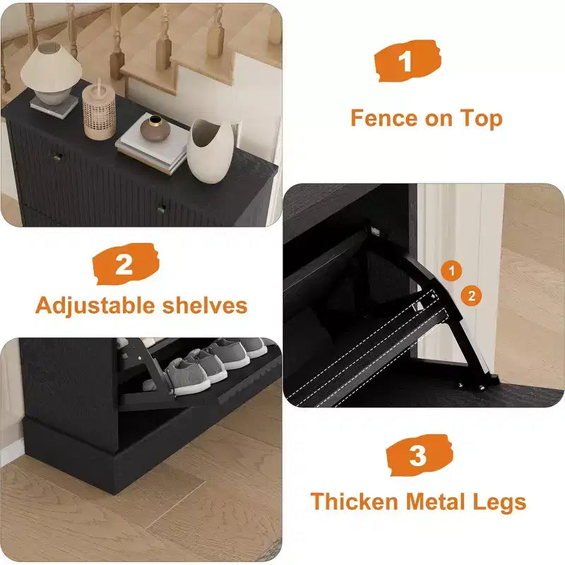 Meuble à chaussures avec 2 tiroirs pivotants - Meuble de rangement d'entrée étroit cannelé - Étagères réglables et amovibles - Organisateur de chaussures moderne autoportant
