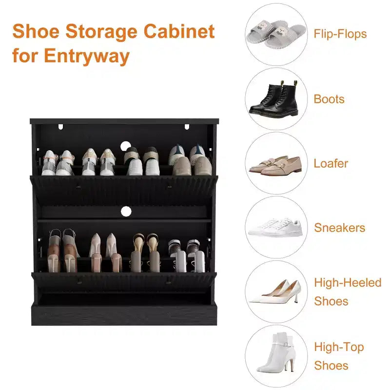 Meuble à chaussures avec 2 tiroirs pivotants - Meuble de rangement d'entrée étroit cannelé - Étagères réglables et amovibles - Organisateur de chaussures moderne autoportant