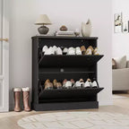 Meuble à chaussures avec 2 tiroirs pivotants - Meuble de rangement d'entrée étroit cannelé - Étagères réglables et amovibles - Organisateur de chaussures moderne autoportant