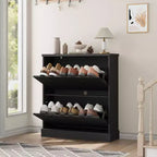Shoe Cabinet with 2 Turnover Drawers - Fluted Narrow Entryway Storage - Adjustable & Removable Shelves - Modern Freestanding Shoe Organizer