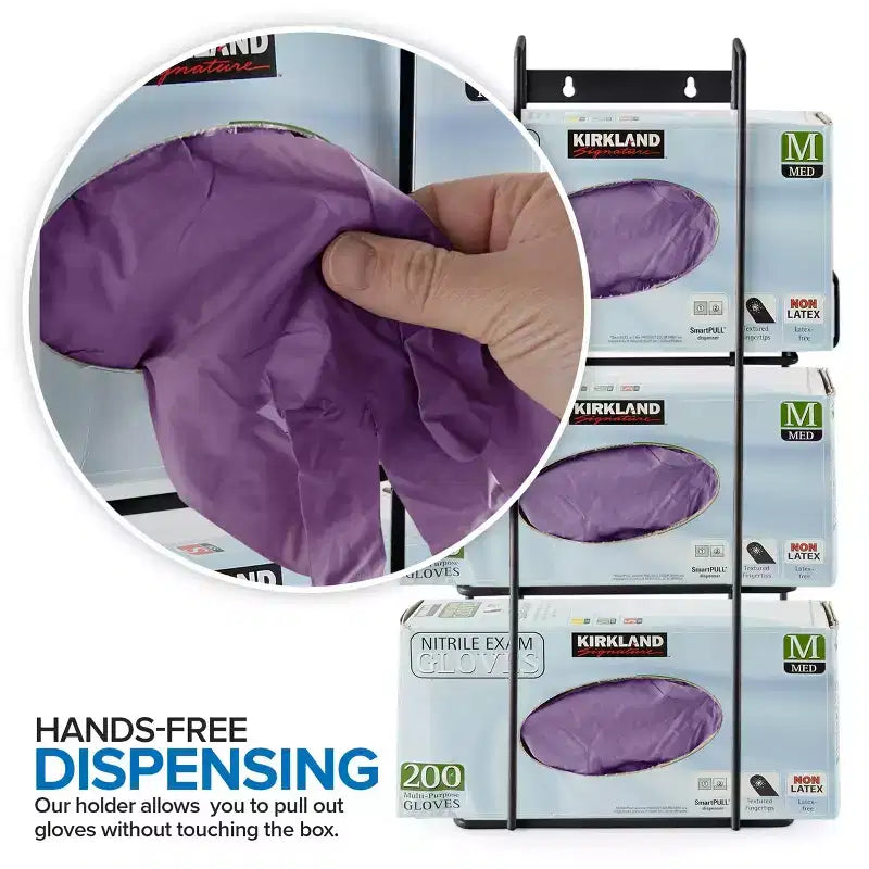 Stock Your Home Distributeur Triple de Gants en Métal Noir, Support Mural pour Boîte à Gants, Étagère à Boîtes de Mouchoirs pour Cuisine, Nettoyage, Placard, Laboratoire, Examen, Bureau