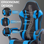 Chaise de jeu avec repose-pieds, chaise d'ordinateur ergonomique avec appuie-tête et support lombaire, chaise de jeu respirante et réglable en hauteur pour la maison et le bureau