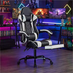 Chaise de jeu avec repose-pieds, chaise d'ordinateur ergonomique avec appuie-tête et support lombaire, chaise de jeu respirante et réglable en hauteur pour la maison et le bureau