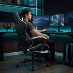 Chaise de jeu avec repose-pieds, chaise d'ordinateur ergonomique avec appuie-tête et support lombaire, chaise de jeu respirante et réglable en hauteur pour la maison et le bureau