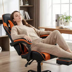 Chaise de jeu avec repose-pieds, chaise d'ordinateur ergonomique avec appuie-tête et support lombaire, chaise de jeu respirante et réglable en hauteur pour la maison et le bureau