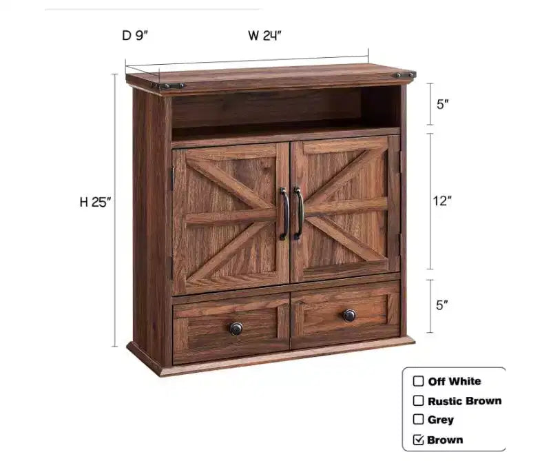 Armoire murale de salle de bain 24, style ferme, avec tiroir, doubles portes de grange, étagère réglable, armoire à pharmacie blanche pour salle de bain, cuisine, salon
