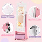 Costway Armoire à Bijoux pour Enfants avec Miroir Pleine Longueur Éclairé 3 Couleurs et Lumières LED Intérieures Blanc/Rose
