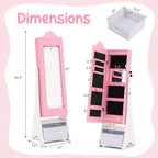 Costway Armoire à Bijoux pour Enfants avec Miroir Pleine Longueur Éclairé 3 Couleurs et Lumières LED Intérieures Blanc/Rose