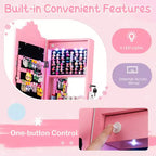 Costway Armoire à Bijoux pour Enfants avec Miroir Pleine Longueur Éclairé 3 Couleurs et Lumières LED Intérieures Blanc/Rose