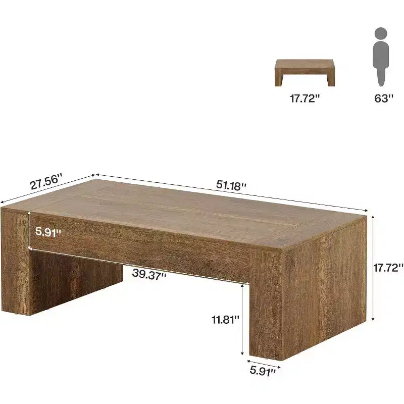 Table basse rectangulaire Lantine pour salon, table à thé et à cocktail de style rustique de 51 pouces avec base robuste pour la maison et la réception, marron