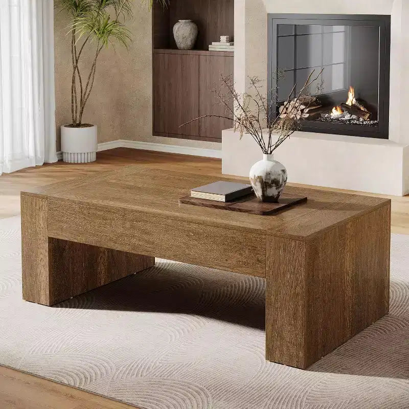 Table basse rectangulaire Lantine pour salon, table à thé et à cocktail de style rustique de 51 pouces avec base robuste pour la maison et la réception, marron