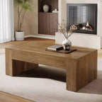 Table basse rectangulaire Lantine pour salon, table à thé et à cocktail de style rustique de 51 pouces avec base robuste pour la maison et la réception, marron